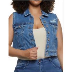 Wax Jean Denim Distressed Vest Plus Size 2XL